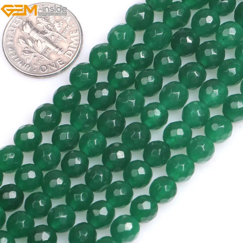 Гем-внутри 4-14мм Круглые каменные бусины с фасеткой из темно-зеленого нефрита для создания украшений 15 дюймов для самостоятельного изготовления.
