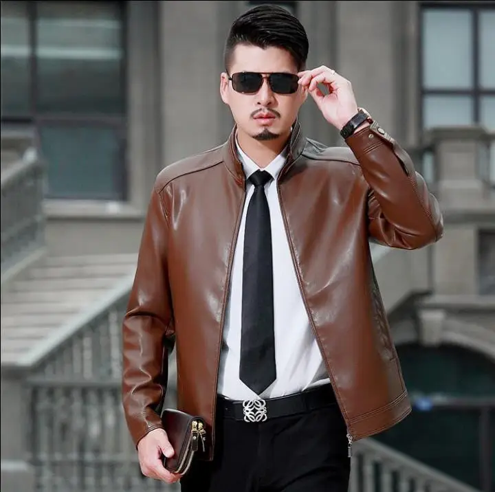 Winter autumn stand collar slim motorcycle mens leather jackets and coats jaqueta de couro masculino motoqueiro chaqueta hombre