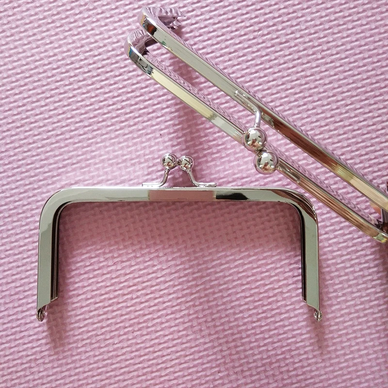 6 x 3 inches (15 x 7.5 cm) - Silver Clutch Purse Frames/Handles  Metal Nickel purse frames with Standard Ball