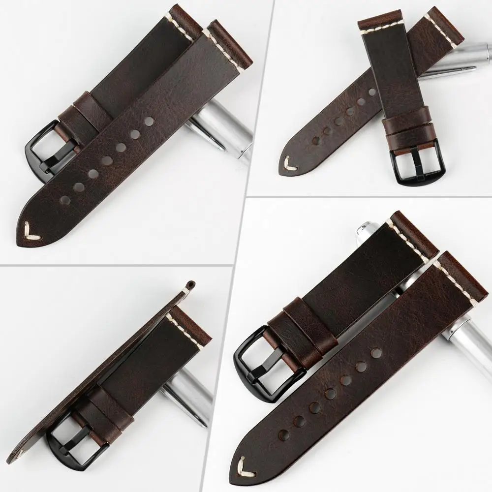 MAIKES Quality Watch Band Oil Wax Leather Watch Strap Vintage Dark Brown Watch Accessories Watchbands 20mm 22mm 24mm For Fossil