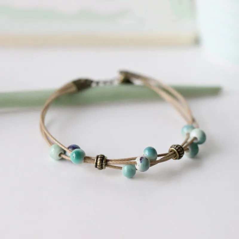 Плетеный браслет ручной работы с керамическими бусинами женские модные