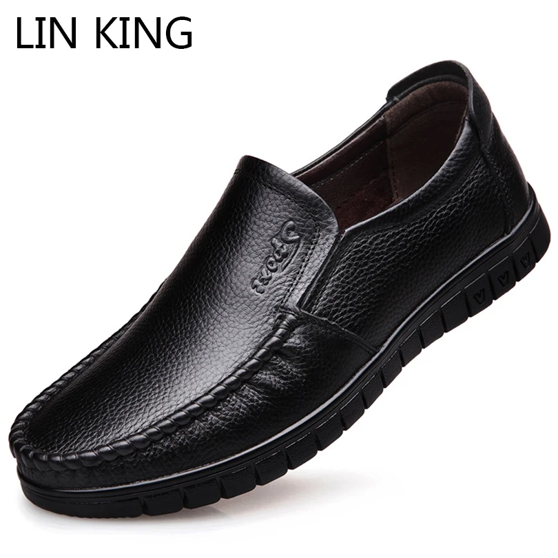 Мужские кожаные туфли без застежки LIN KING однотонные повседневные деловые для