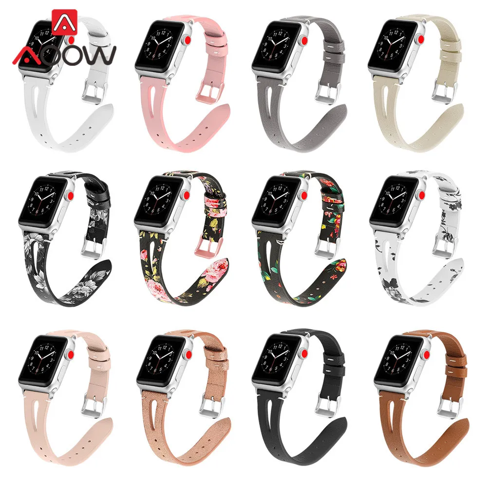 Ремешок из натуральной кожи с принтом для Apple Watch 40 мм 44 мм для iwatch 38 мм 42 мм ремешок серии 4 3 2 1 браслет аксессуары