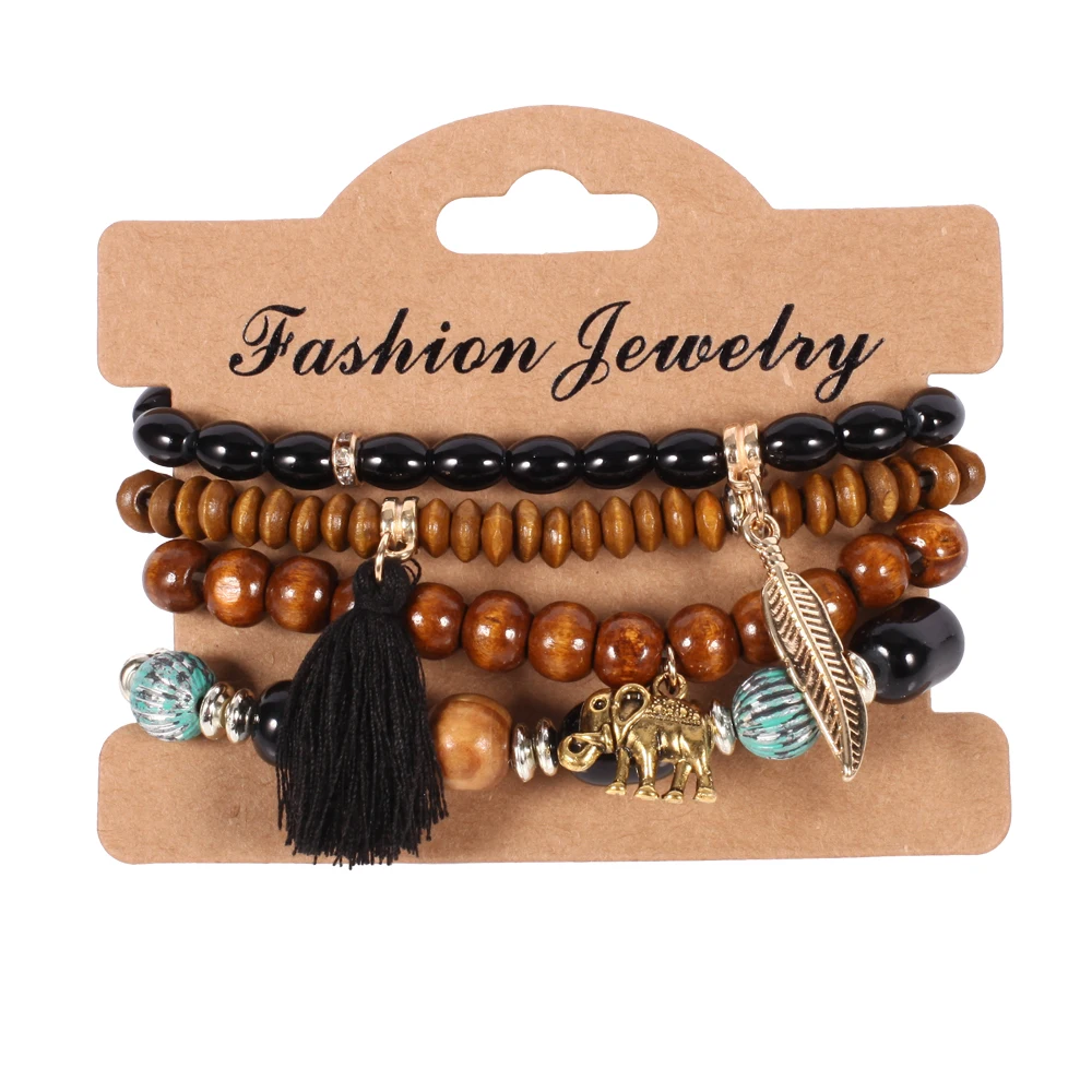 4 шт./компл. браслет с бусинами из дерева в виде слона|charm bracelets bangles|bracelet wooden beadstassel
