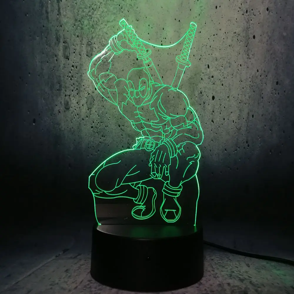 Дэдпул 3D USB Светодиодная настольная лампа мультяшный RGB Ночной светильник