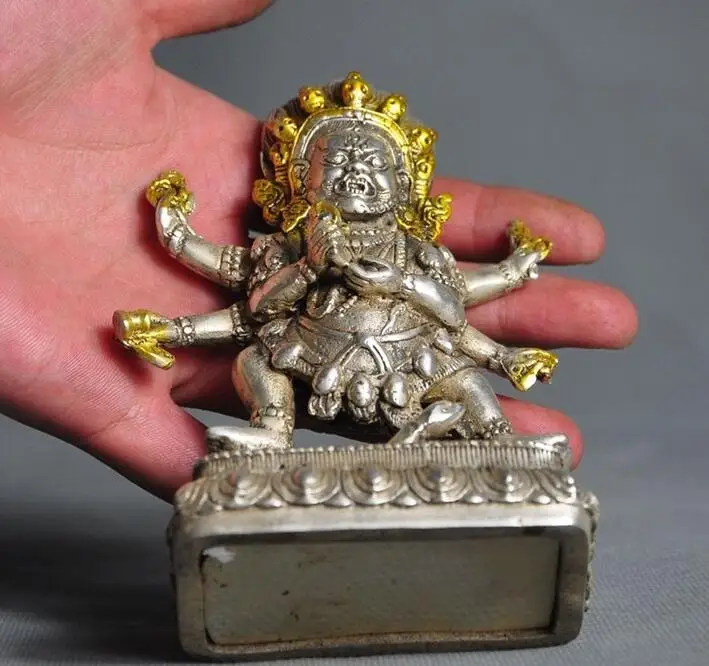 5 &quotСтарый тибетский буддизм Серебряная позолоченная Mahakala Vajrakilaya божество Будда
