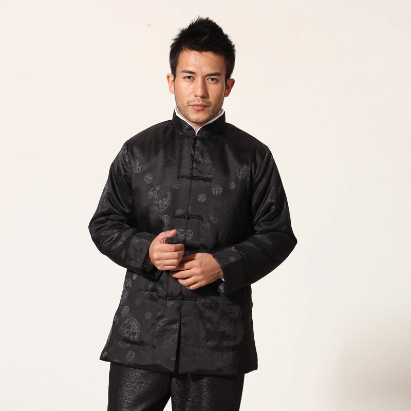 Коричневая Китайская традиционная Мужская шелковая атласная куртка винтажная