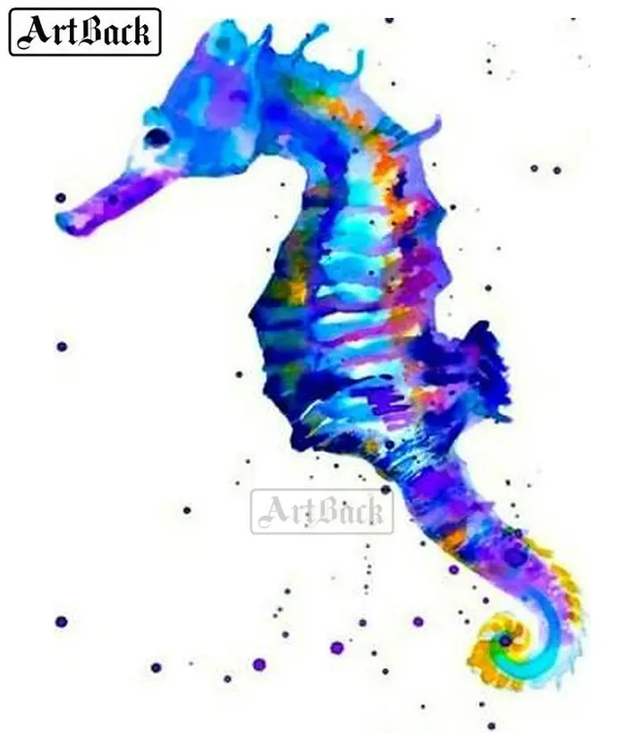 5d diy diamond painting watercolor hippocampus square drill rhinestone embroidery mosaic decoration crafts kit | Дом и сад
