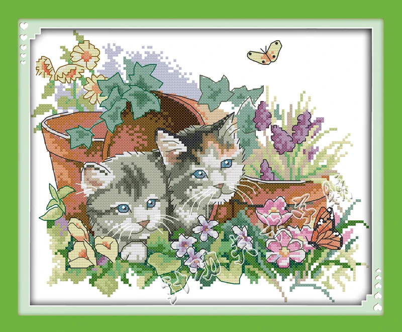 Four seasons кошки (2) Летние рисования рассчитанная печать на ткани DMC 14CT 11CT DIY наборы