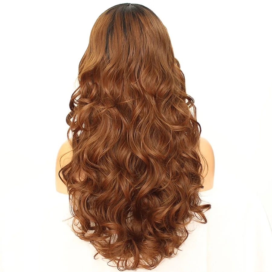 1B-Brown Glueless черный коричневый красный длинный волнистый парик с боковой челкой синтетические волосы парики для черных женщин Ombre Цвет термостойкие волокна волос - Цвет: 1B-Brown