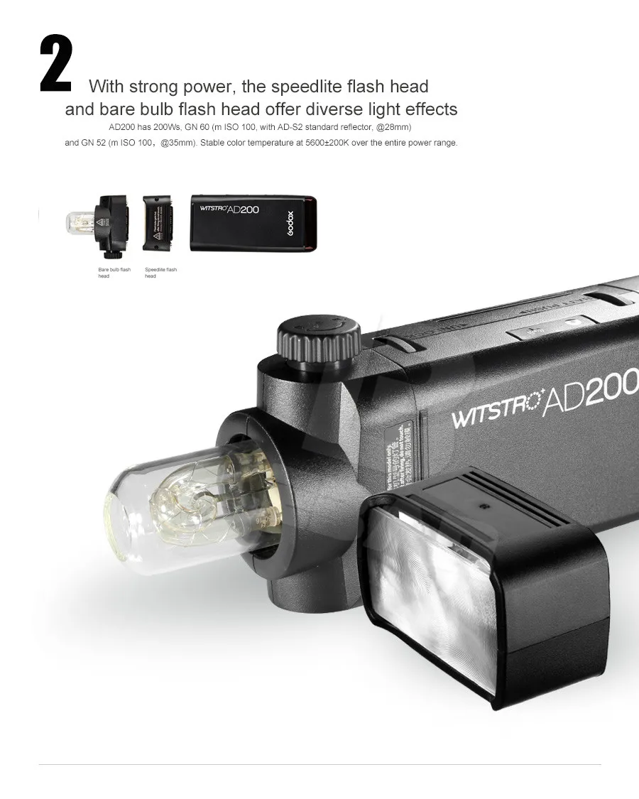 Godox AD200 200Ws ttl 2,4G HSS 1/8000s Карманный светильник-вспышка с двойной головкой с литиевой батареей 2900 мАч, светильник-вспышка, светильник-вспышка ning