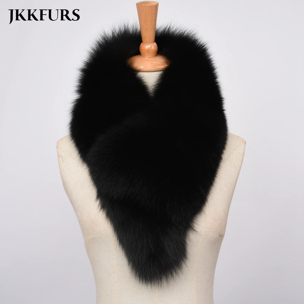 JKKFURS новые женские шарфы из натурального Лисьего меха зимние толстые теплые