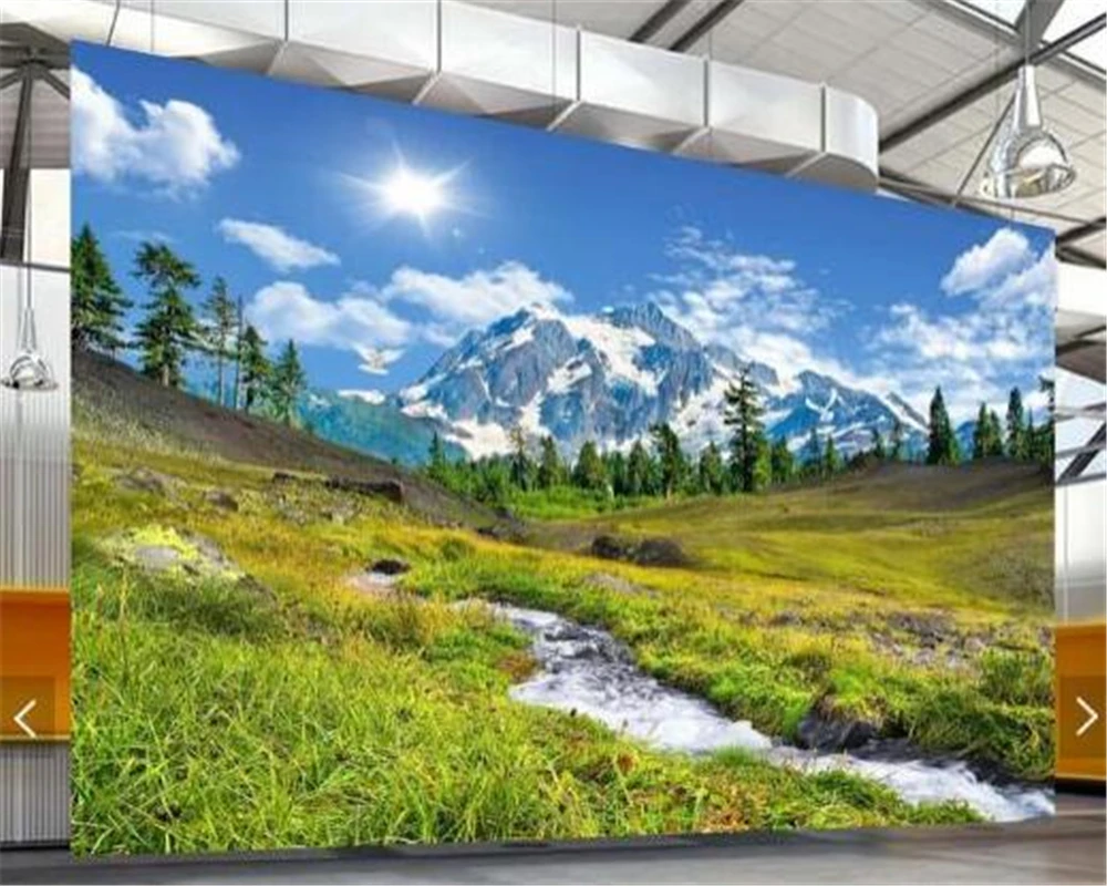 

Обои beibehang 3d, фрески на заказ, гостиная, спальня, HD, Снежная гора, плато, пейзаж, поток водная роспись, фоновая стена