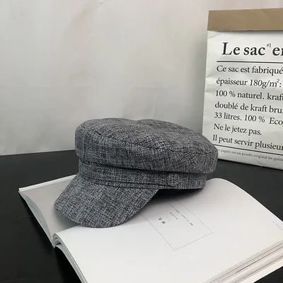 gray Кепи картуз женский фуражка весенние шапки для женщин женские кепки кепка женская Для женщин шапка, кепка военные Кепки Демисезонный Лен восьмиугольная однотонная бейсболка с плоской верхней армейские кепки молод шляпа - Цвет: gray