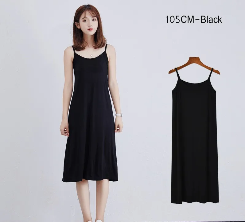 black 105cm Женское платье-комбинация из модала на тонких бретельках, жилет, юбка 90-120 см, длинное платье, камзоли, Нижняя юбка - Цвет: black 105cm