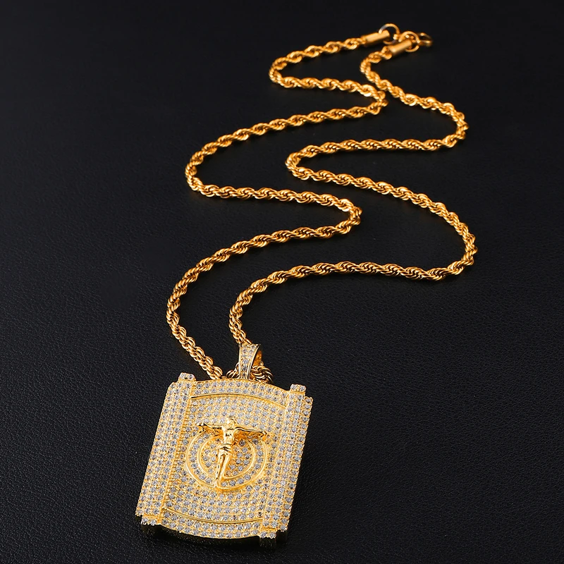 D&ampZ Geometric Jesus Pendant Necklace Bling Iced Out Micro Paved CZ Piece Collares For Male Hip Hop Jewelry | Украшения и