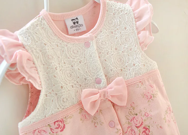 2018 New Newborn Kids Baby Girls Clothes Floral Sleeveless Romper Outfits Lace bow Jumpsuit Playsuit |