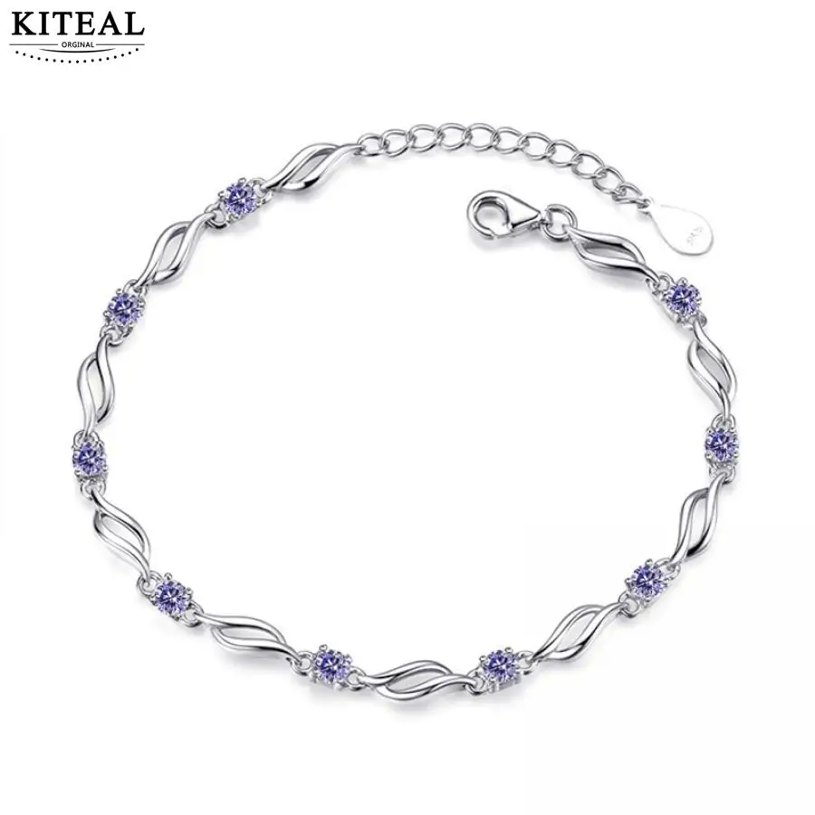 Kiteal 925 ювелирные изделия серебряные подвески браслеты для женщин Фиолетовый