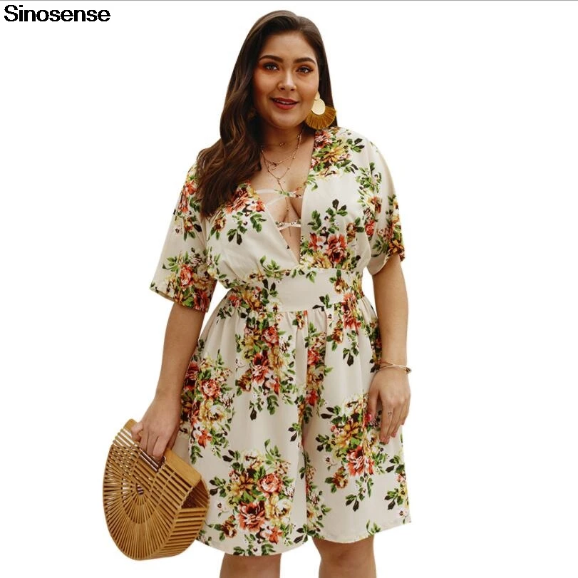 Женский пляжный комбинезон Boho шифоновый короткий с v образным вырезом большие