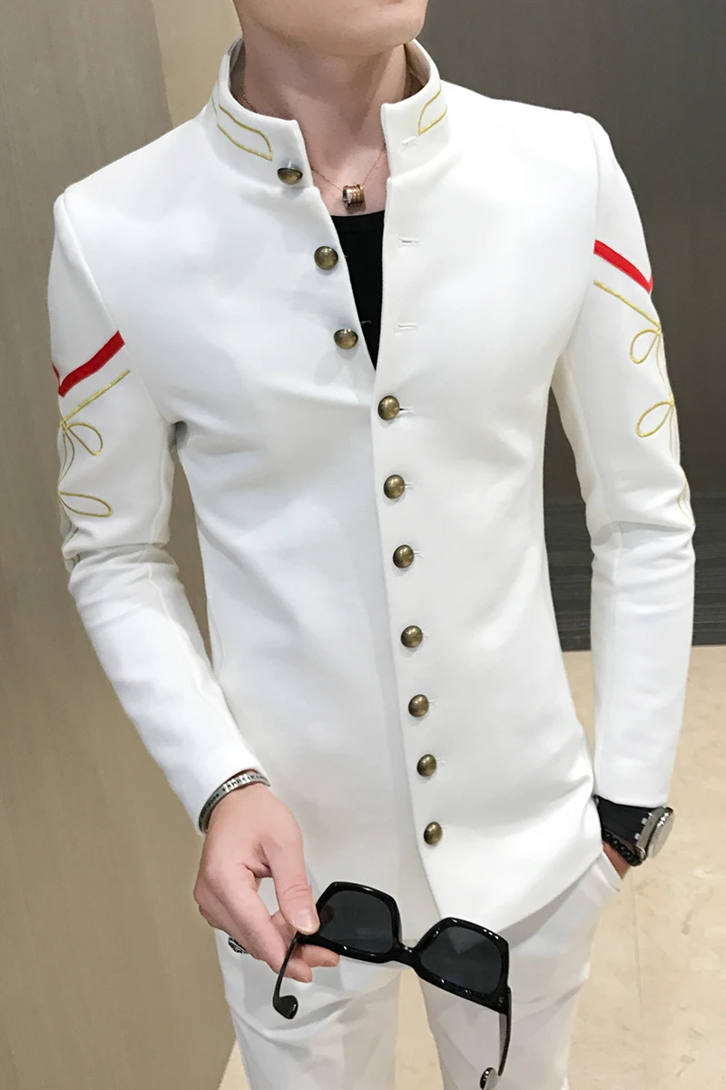 

Spring Autumn New British Style Mens Slim Casual Business Suit Wedding Groomsman Two-piece Set Suits Hairdresser Barber Workwear