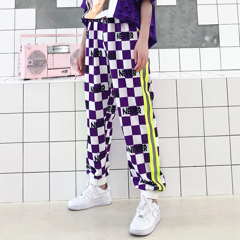 Тренд сеттер 2018 весенние модные клетчатые шаровары женские Сияющие тесьма хип