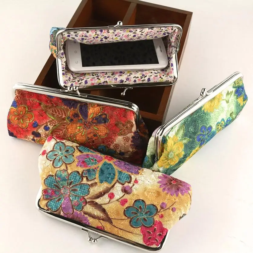 

Transer Women Lady Retro Vintage Flower Small Wallet Hasp Purse Clutch Bag Change Pouch Key Card Mobile Phone package Holder a9