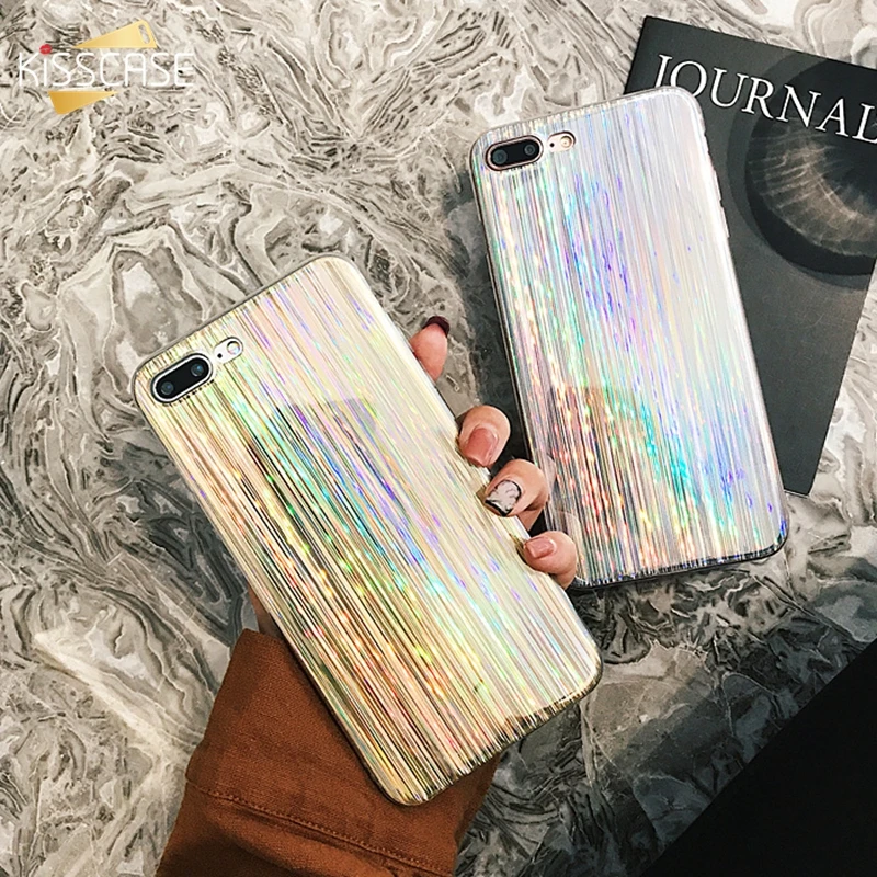 KISSCASE Блестящий цветной чехол для телефона iPhone X XS Max Роскошные Лазерные чехлы 8 7 6 6S