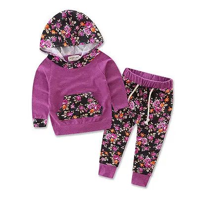 2pcs!!Baby Girls Kids Spring Sweatshirt Hooded Long Sleeve Floral Tops+Flower Pants Autumn Outfits Set | Детская одежда и обувь