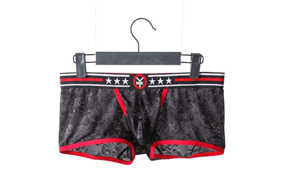 

Sexy Gay Underwear Men Boxers Shorts Transparent Lace Panties Man Breathable Low Waist Capsule Underpants Cueca calzoncillo M-XL