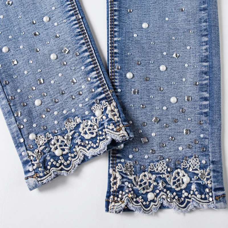 Для женщин обтягивающие штаны для девочки вышивка джинсовые Капри женские