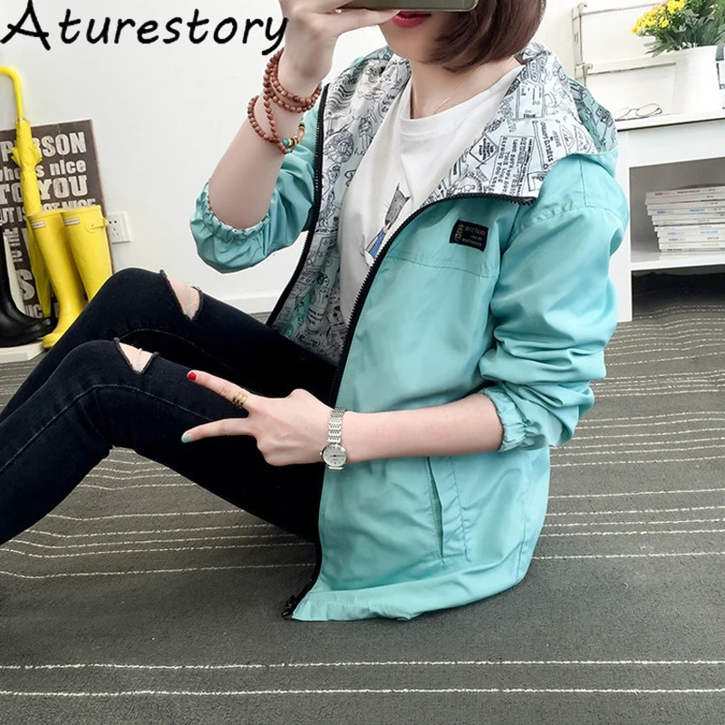 2018 модные повседневные тонкие осенние женские куртки с принтом по бокам пальто