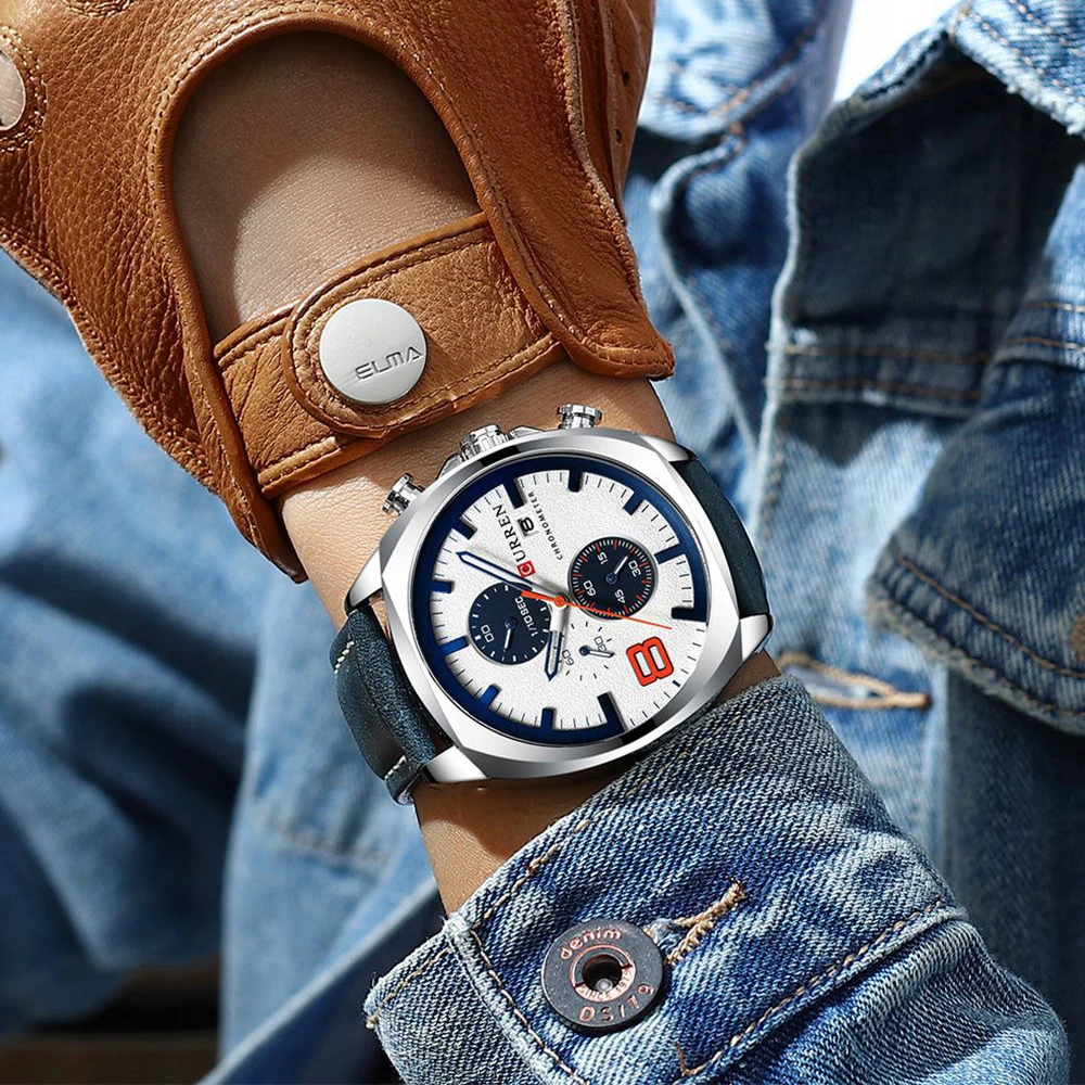 Reloj CURREN спортивные часы для мужчин хронограф водонепроницаемые с кожаным