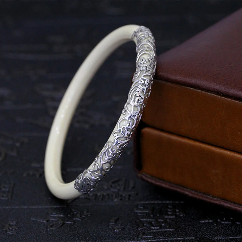 Женский винтажный браслет из серебра 100% пробы с цветком|bracelet bangle for women|bracelet