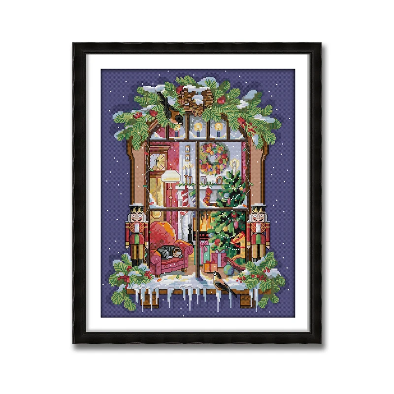 Картина с изображением окна на Рождество напечатанная холсте DMC 11CT 14CT китайские