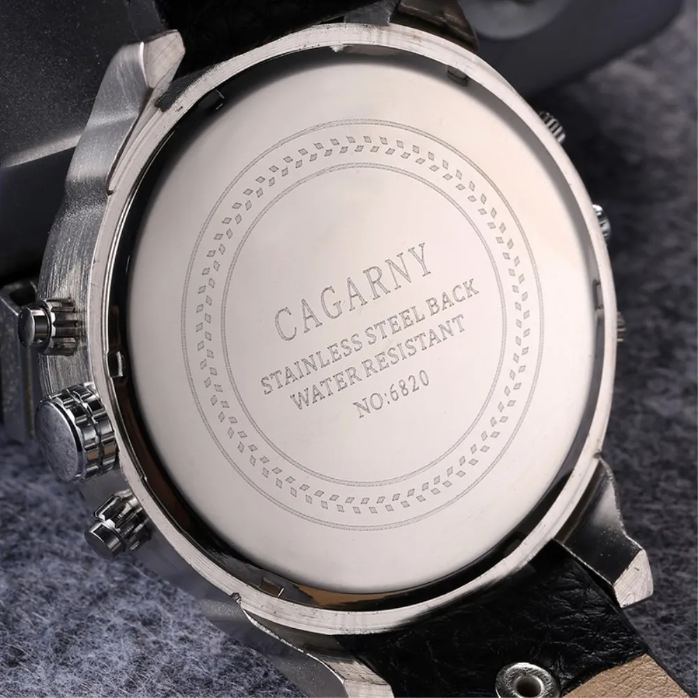 Часы наручные CAGARNY Мужские кварцевые с кожаным ремешком люксовые брендовые