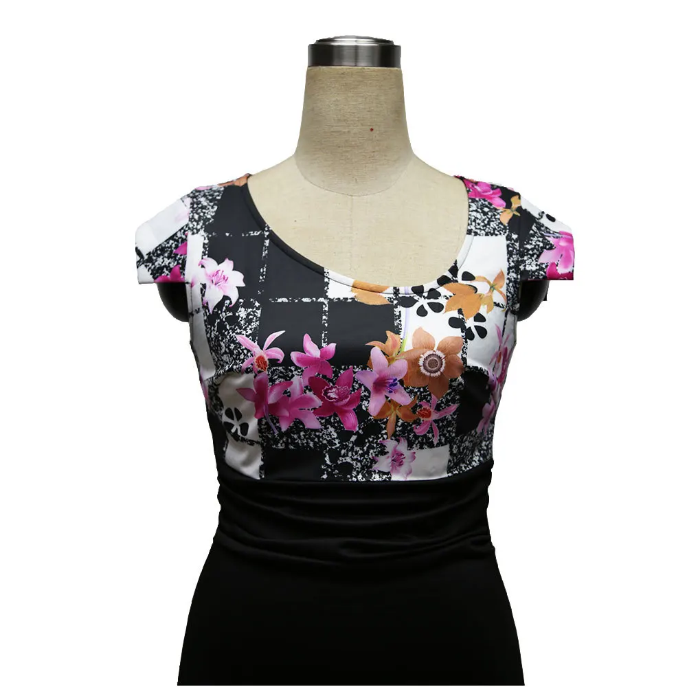Reaqka Patchwork Womens Office Dress 2018 Vintage Brief Bottom Elegant Print O-Neck Bodycon Women Pencil Work | Женская одежда