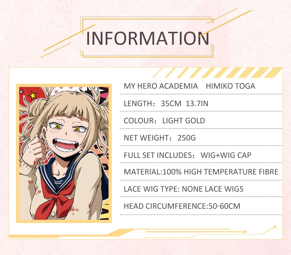 AniHut Toga Himiko парик Boku No Hero Academy косплей парик женский кудрявый Синтетический волос аниме мой герой Academy химико Тога Косплей