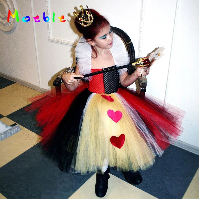 

Latest Queen Of Hearts Girl Tutu Dress Party Dresses Princess Pageant Gown Baby Kids Halloween Cosplay Outfit Birthday Gift