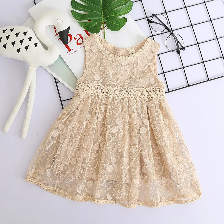 Hurave new party vestido Casual crew neck lace clothes Children Summer Clothing sleeveless embroidery dress Kids Clothes dresses | Детская