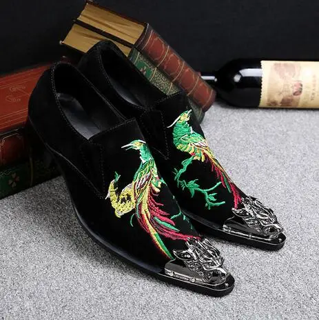 2017 Men Metal Pointed Toe Fashion Shoes Embroidery National style Flat Suede Casual Cool Party SIZE 39-46 | Обувь