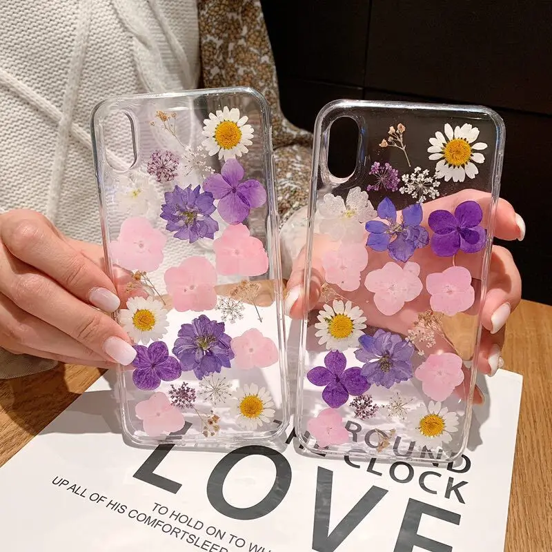 Чехол для настоящих гербарий IPhone X XR XS Max 8 Plus 7 6 S чехол задней панели модный