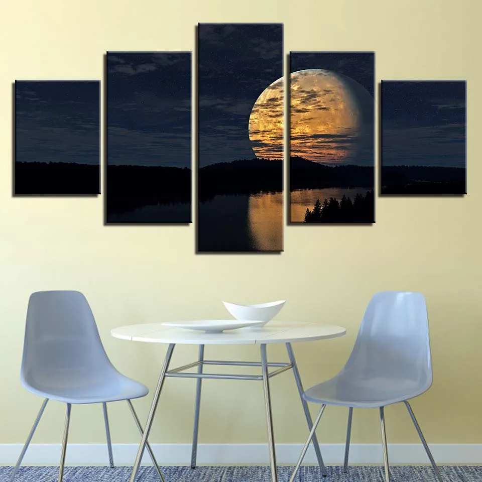 Холст в рамке модульные абстрактные картины Домашний Декор 5 шт. Full Moon Night Lake