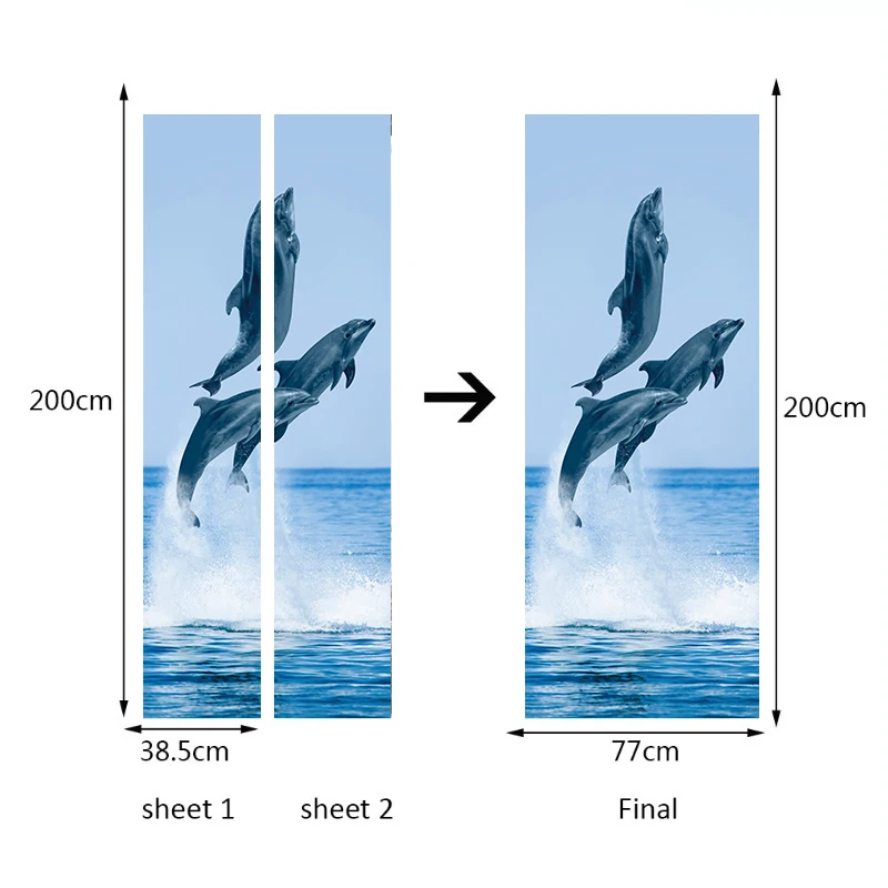 Самоклеящаяся Водонепроницаемая наклейка на дверь Dolphins из ПВХ фотообои