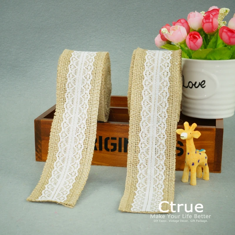 1 метр природного джут джутовая ткань мешочная лента с кружевным деревенский
