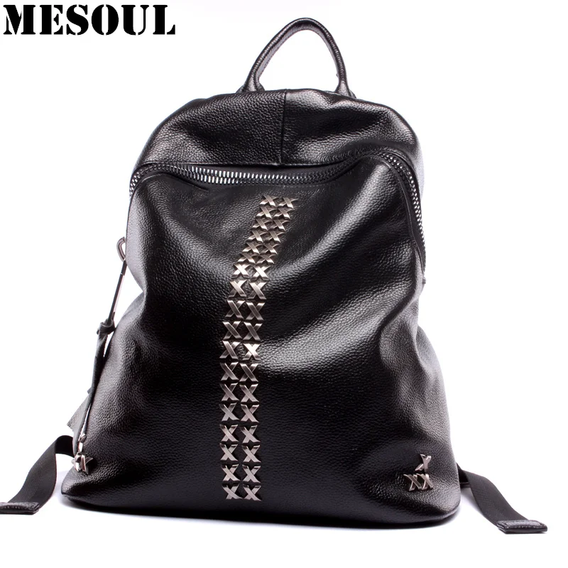 

Women Backpacks Large Capacity Genuine Leather Shoulder Daypack Female Rucksack Mochilas Mujer Fashion Rivet School Bag for Girl
