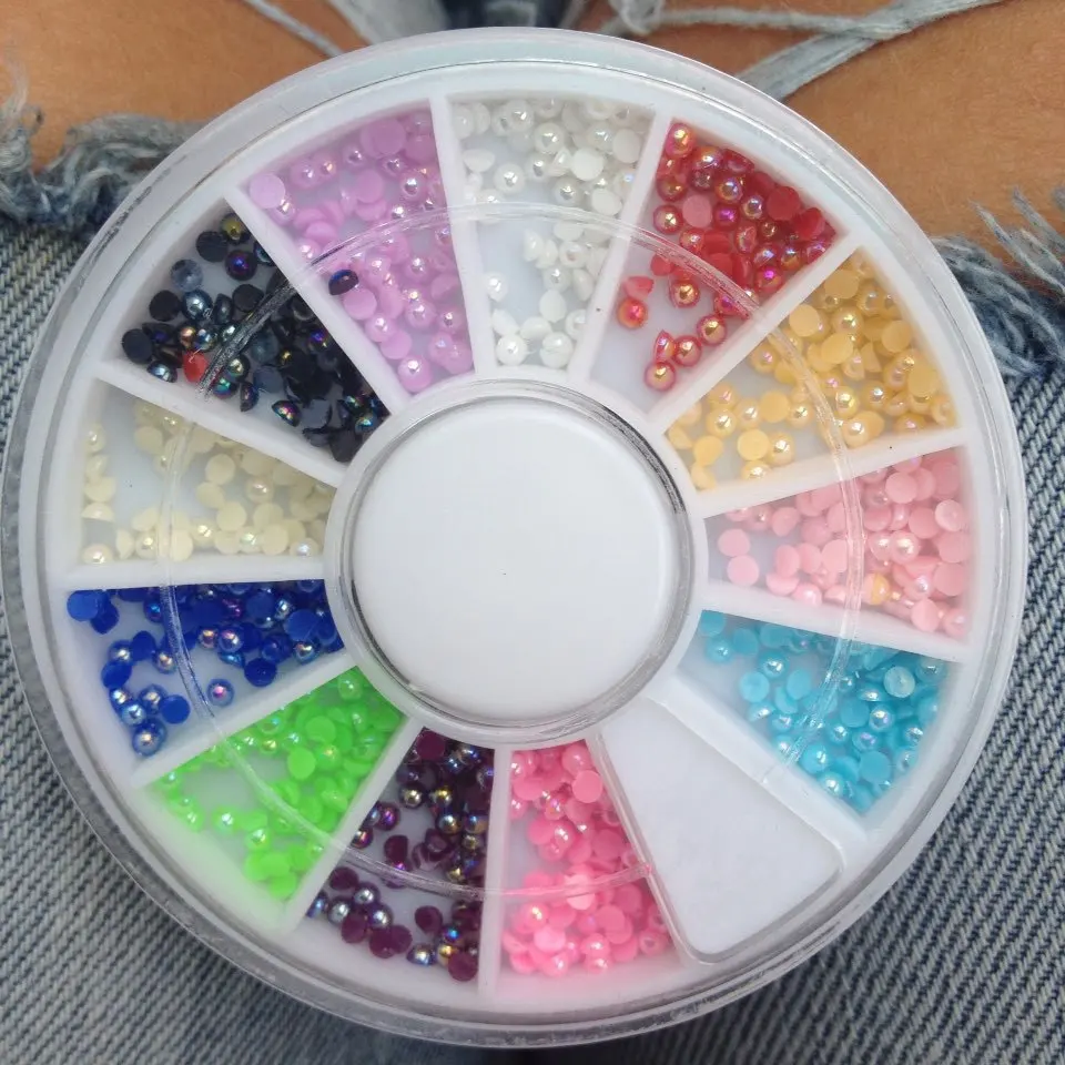 12 цветов блестящие ABS жемчужины для дизайна ногтей наклейки Советы Блестящие