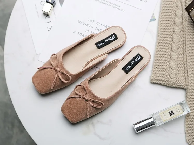 Женские тапочки сезон лето Новинка туфли на плоской подошве с квадратным носком