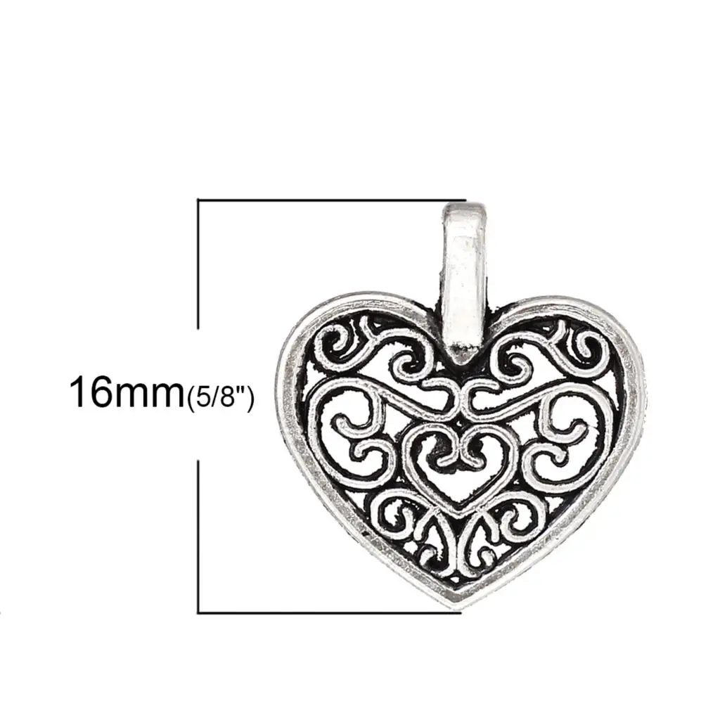 DoreenBeads подвески из цинкового металлического сплава в форме сердца серебряный
