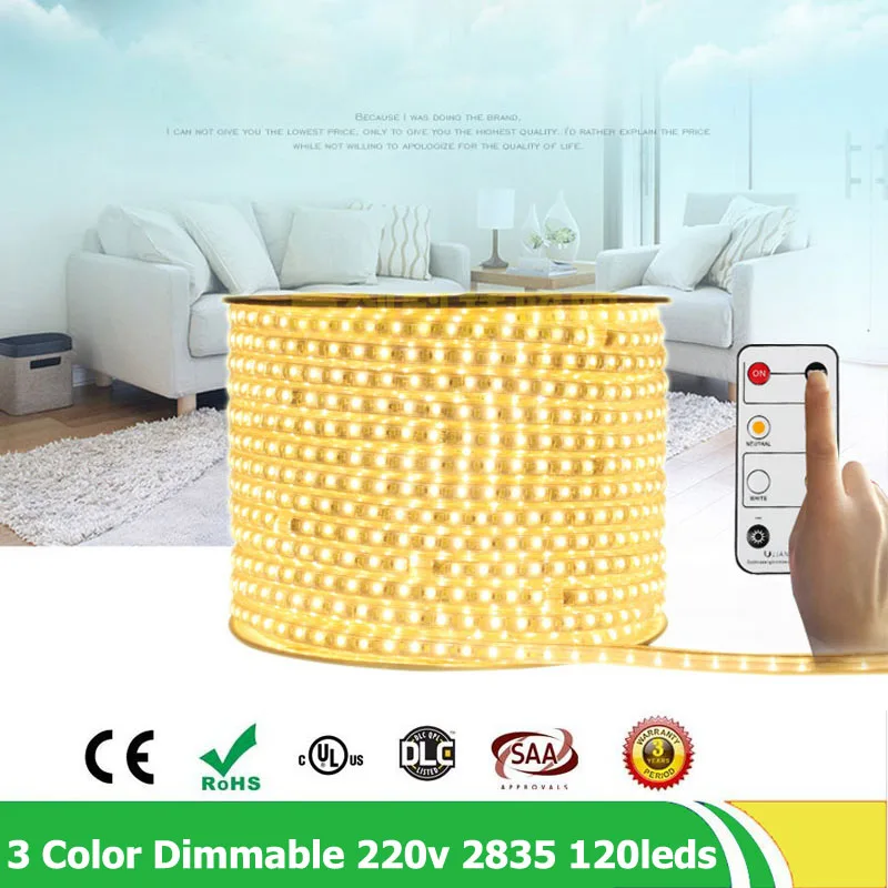 30m/lot Dimmable Flexible Tape Light 120leds/m 220V SMD2835 LED Waterproof Warm White Christmas Lights Outdoor Strip | Лампы и