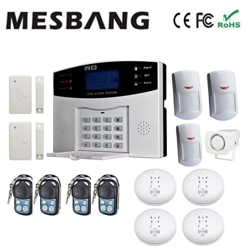 

Wireless GSM security Alarm System smoking detector door sensor pir detector free shipping